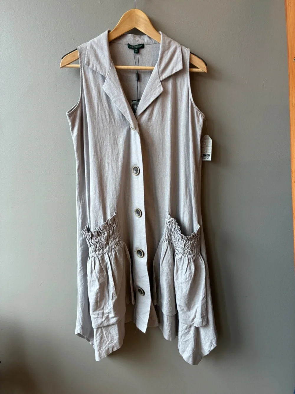 For Cynthia Linen Blend Neutral Light Taupe Sleeveless Coastal Dress, XS - Picture 2 of 8